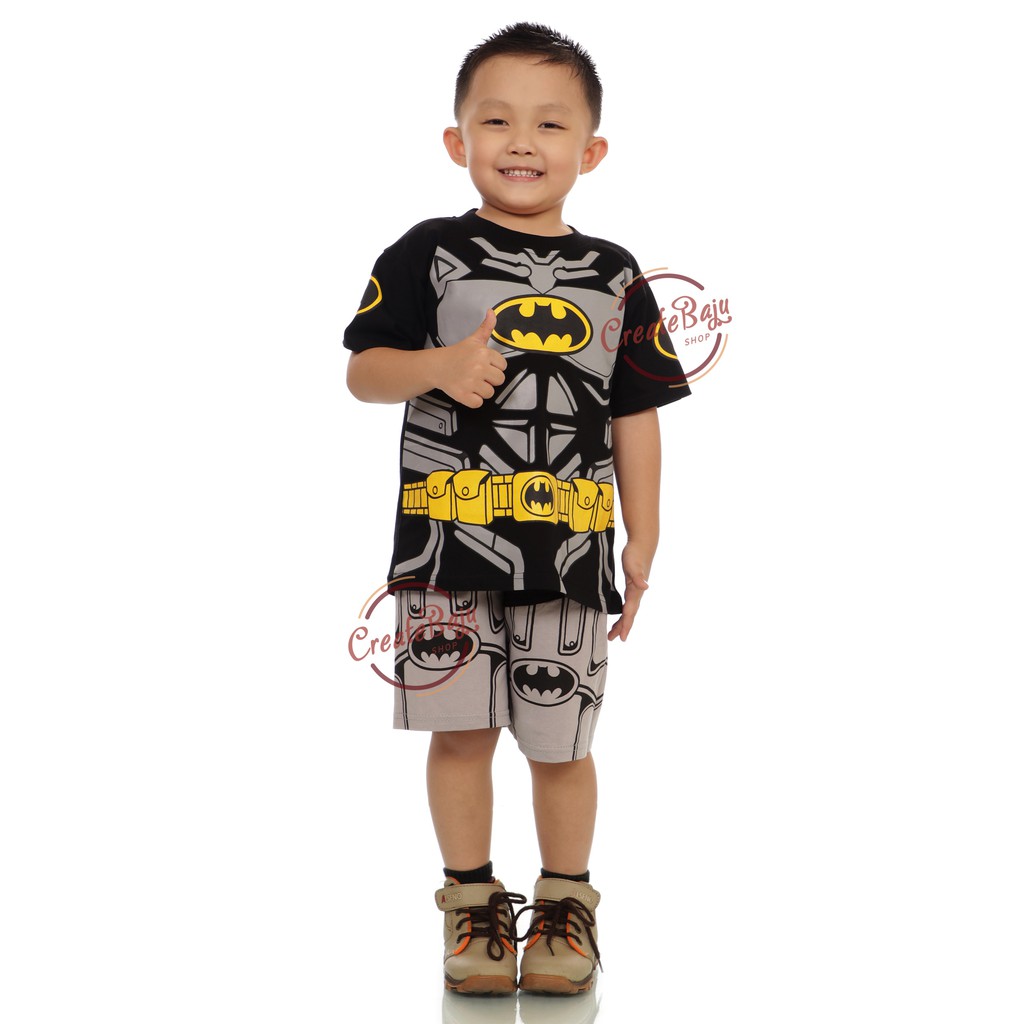 Setelan Anak Laki-Laki Hayami 2-7 Thn Motif Batman Baju Anak Laki Lengan Pendek Bahan Katun