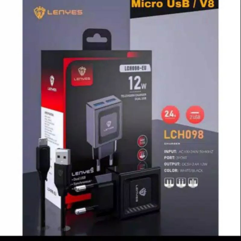 MM - CHARGER LENYES ORIGINAL Type LCH-098 2USB 12W / CHARGER LENYES LCH 098 2USB MICRO TYPE C lighti