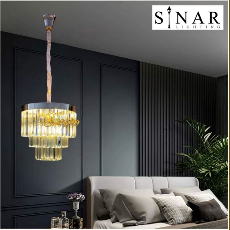 Lampu hias gantung modern gold piramid kristal 18366/40