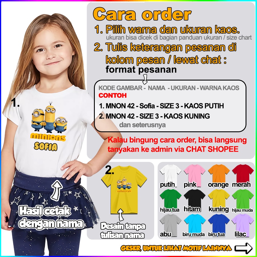 [FREE NAMA!!] Baju Kaos COUPLE  ANAK DAN DEWASA MINION BANYAK MOTIF