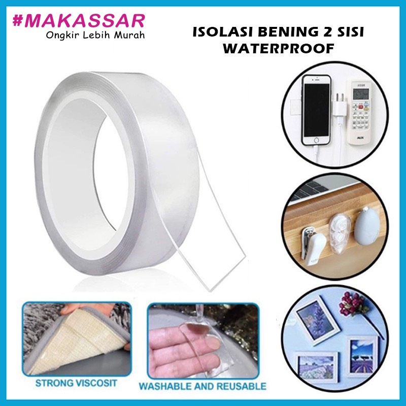 Double Tape Gel Isolasi Bening 2 Sisi Perekat Dinding Tembok Tanpa Bekas Selotip Ajaib Super Kuat Waterproof Reusable Dobel Tip Super Kuat