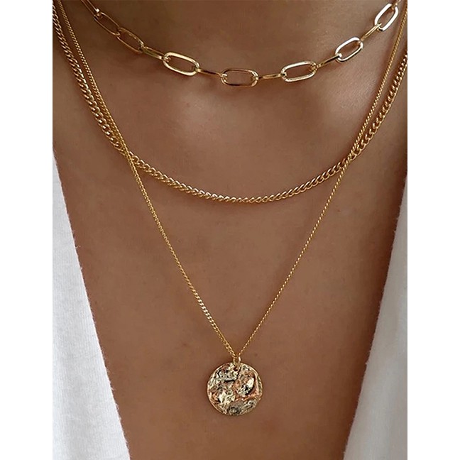 LRC Kalung Fashion Gold Color Alloy Multilayer Round P82893