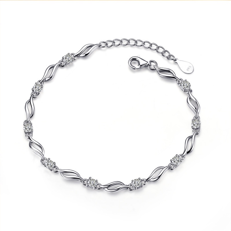 Gelang Bahan Stainless Steel Lapis Silver Aksen Berlian Kristal Untuk Wanita