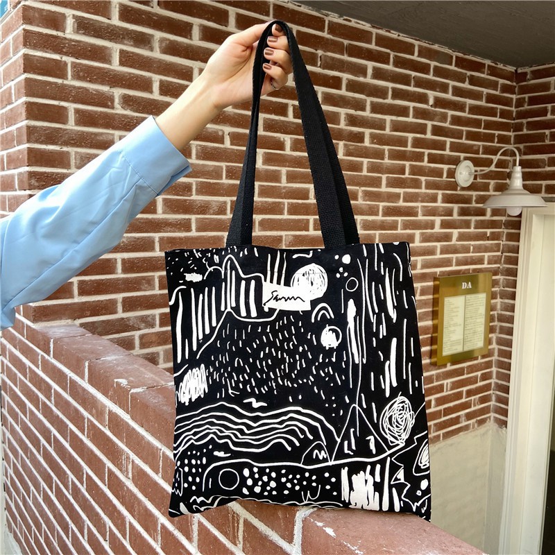 TC-94 tas canvas kanvas tote bag wanita line mountain import korea jepang high quality