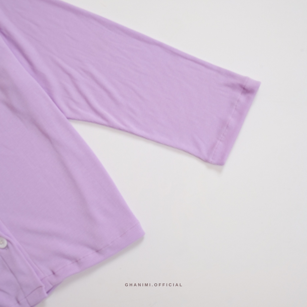 Ghanimi - Letta Cardigan Rajut rib knit polos / cardigan crop lengan panjang murah / outer kancing casual formal / outer lilac