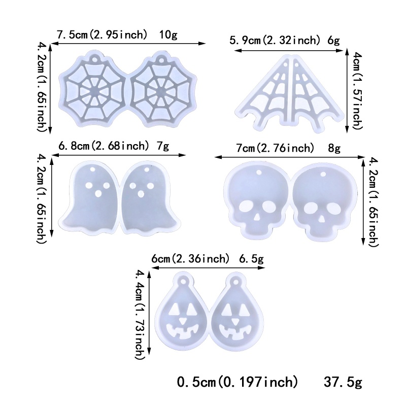 Siy 5 Pcs Cetakan Silikon Model Jaring Labalabatengkorakhantu Halloween Untuk Membuat Anting DIY