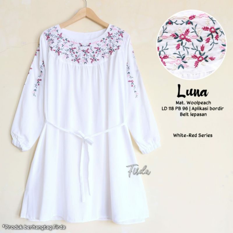 TUNIK PUTIH BORDIR LD 110 118 120 TUNIK PUTIH XXL TUNIK LEBARAN ORIGINAL FIRDA
