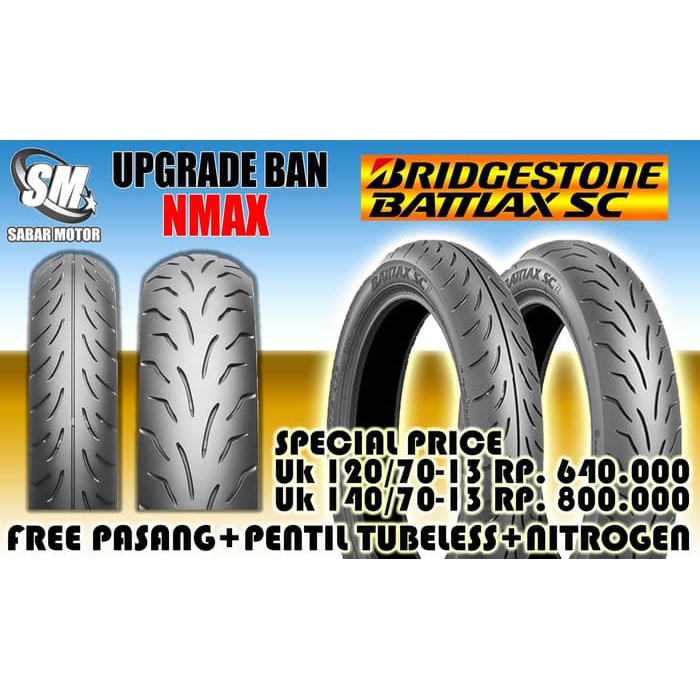 Ban Bridgestone Battlax Yamaha NMAX 120/70-13 dan 140/70-13 (1 SET)