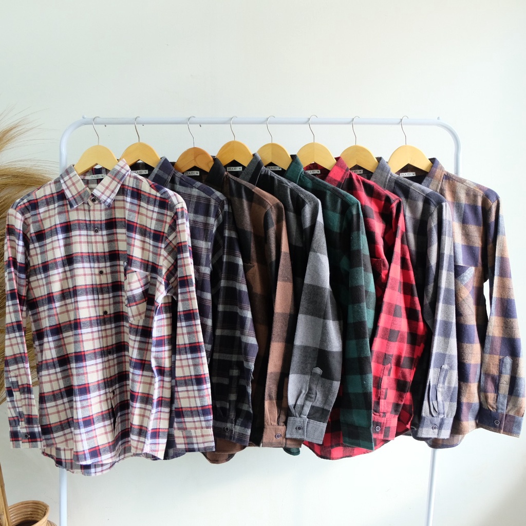 Kemeja Flanel Dewasa lengan panjang motif kotak/tartan