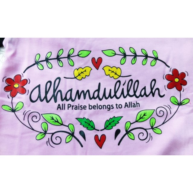 GAMIS ANAK PEREMPUAN PRINT ALHAMDULILAH DAN KANTONG ONDE / GAMIS BUBU UNTUK UMUR 4 SAMPAI 11 TH