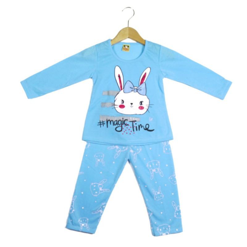 SETELAN BAJU ANAK PEREMPUAN SIKUNING MOTIF RABBIT TIME 2-6 TAHUN NEW