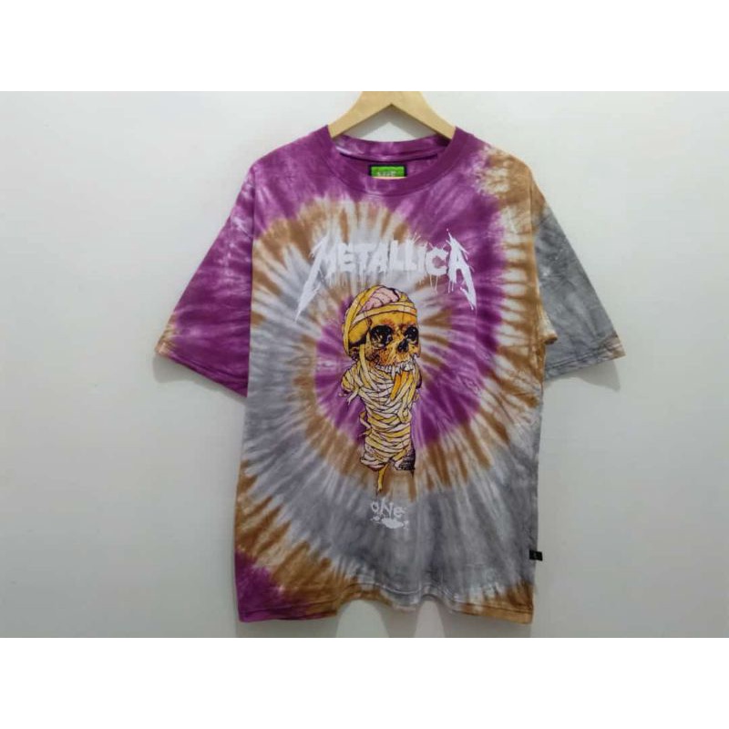 Kaos Baju T-shirt Metallica oversize Mirror Tie Dye Unisex Tees Pink
