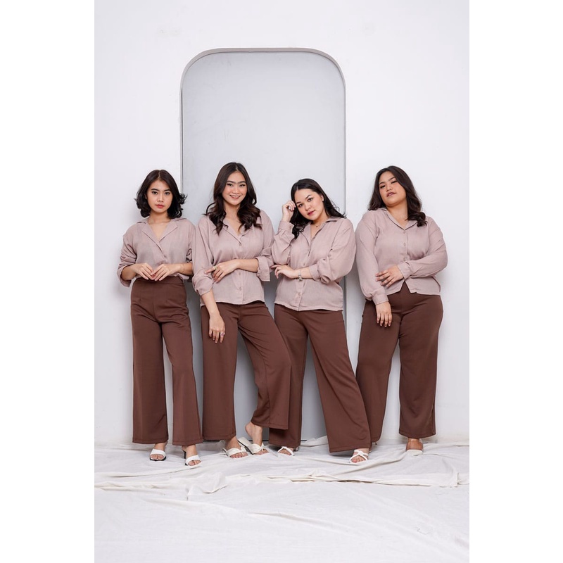 Basic Crinkle Shirt Atasan Kemeja Wanita-KHAKI