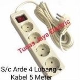 Stop Kontak Arde 4Lb Saklar + Kabel Tembaga 5 Meter SNI