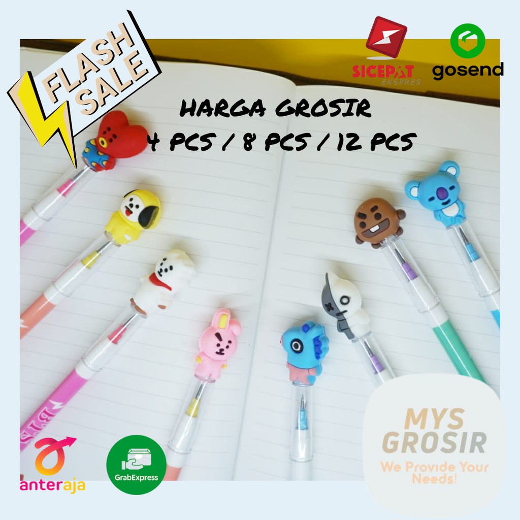 GROSIR HARGA LEBIH MURAH 4PCS / 8PCS /12PCS BTS Pensil susun karakter official BT21 KPOP ALAT TULIS 