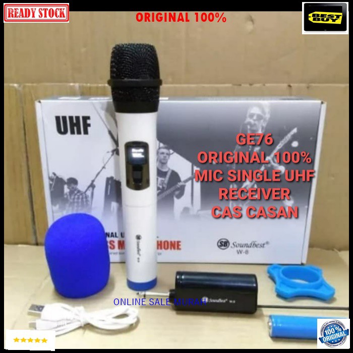 G76 original 100% soundbest Mic microphone mik Wireless wireles UHF Single receiver cas casan mini profesional pro karaoke mikrophone audio sound system vokal vocal panggung dj studio asli  UHF  BONUS BUSA MIC BONUS KARET ANTI JATUH  Receiver minisistem C