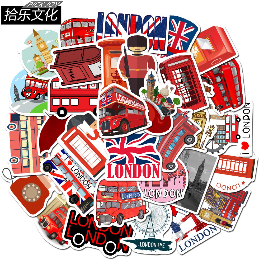 50Pcs London Red Bus Stickers For DIY Luggage Phone Laptop Graffiti Stickers pvc Waterproof sticker