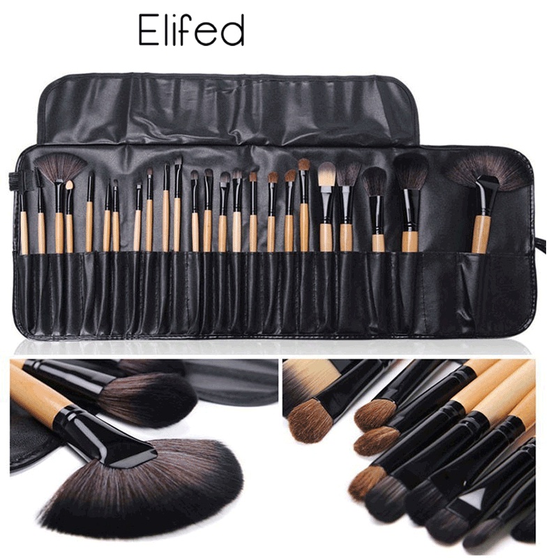 24pcs / Set Brush Eyeshadow Gagang Kayu Untuk Makeup / Kosmetik Wanita