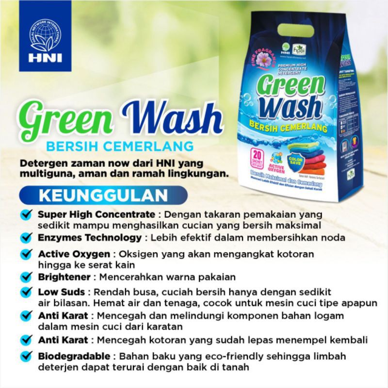 Green wash detergent concentrate hni hpai- deterjen hni hpai- sabun cuci hni hpai