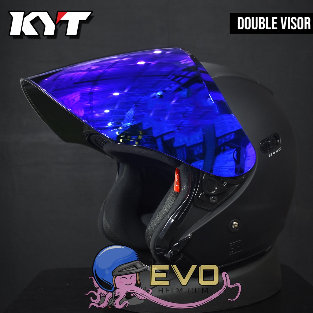 HELM KYT DJ MAXI BLACKDOFF DOUBLE VISOR ORIGINAL KYT DJ MAXI BLACK DOFF SOLID KYT HALF FACE HITAM DOP