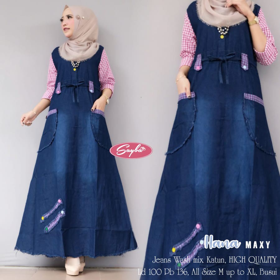 HANA MAXI. JEANS WASH ORI MIX KATUN. KANTONG DEPAN