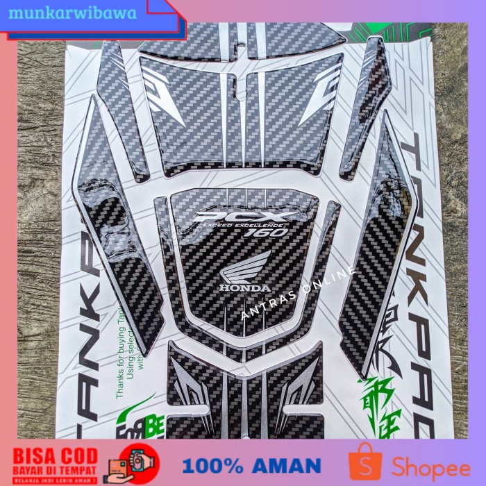 (BISA COD) aksesoris Honda New PCX 160 tankpad stiker timbul pelindung deck motor - silver variasi