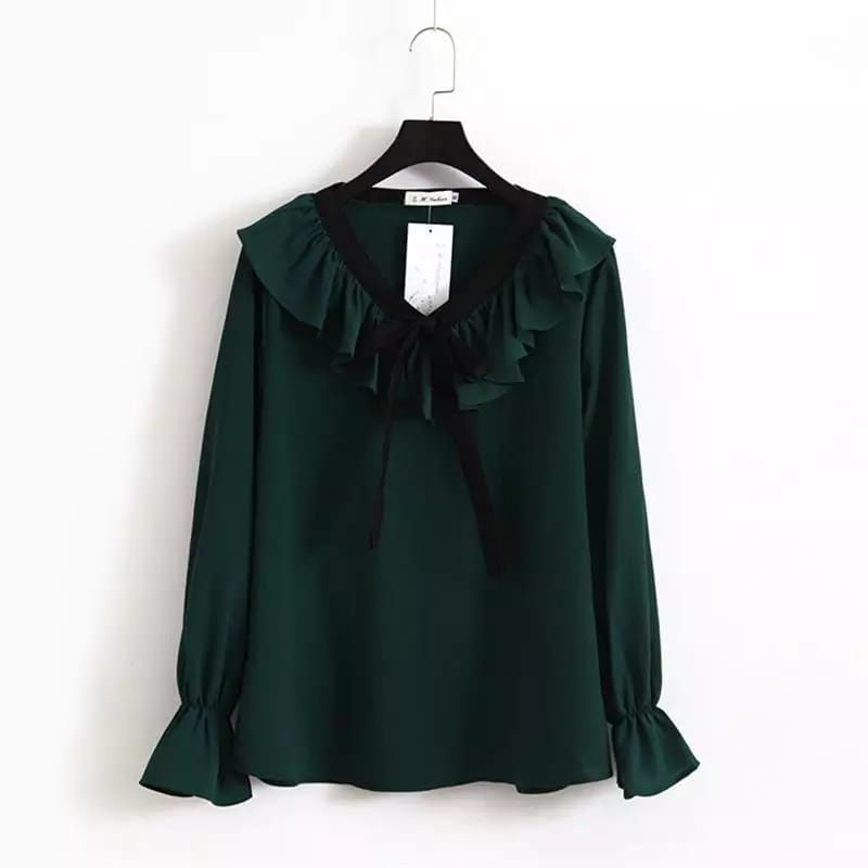 Vita blouse wanita - blus kerja - blouse korean style - blus kekinian - blus korean style - blus big size - ukuran S-M-L-XL-XXL-XXXL-Emerald