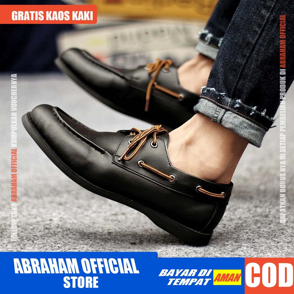 ABRHM x CLAS Sepatu Formal Pria Sepatu Casual Pria Kulit Pu Sepatu Pria Casual Sepatu Kasual Cowok / Cowo Oxford Kerja Kantor Kuliah Kondangan Gaya Keren Kekinian Original Murah Terlaris