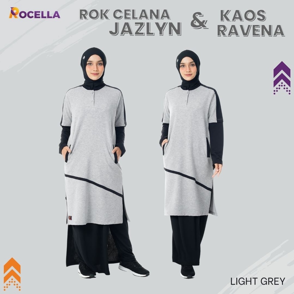 [ROCELLA] SERIES RAVENA JAZLYN set baju rok celana olahraga senam jogging basket lari sepeda badminton wanita muslimah syari ukuran jumbo SMLXXXXXL warna red merah maroon marun, light grey abu abu terang, sky blue biru langit, baby peach pink beige hitam