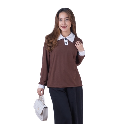 ZASKIYA - Sweater Wanita Oversize | Collar Girl Sweater Kancing Polos Kerah | Sweater Korean Style