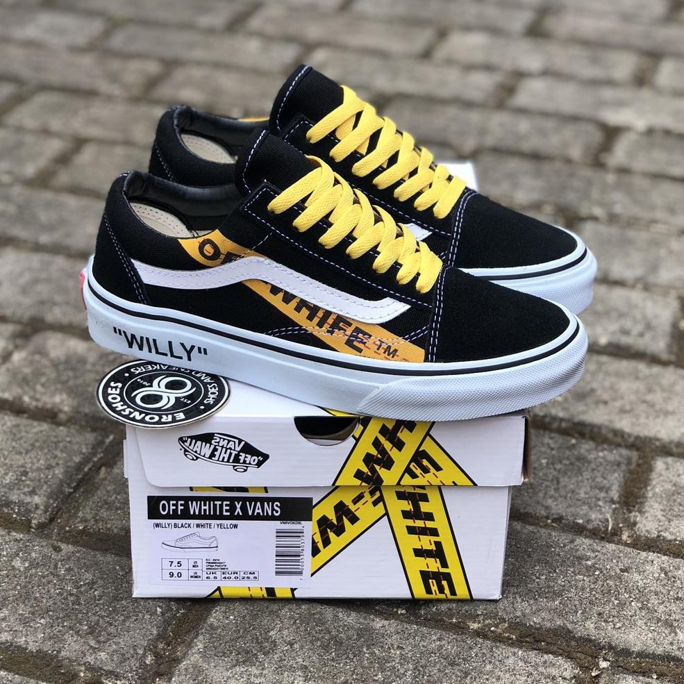 Asli / ori(sinal) 100% PREMIUM OFF WHITE X VANS OLDSKOOL WILLY BLACK WHITE  YELLOW WAFFLE ICC .., | Shopee Indonesia