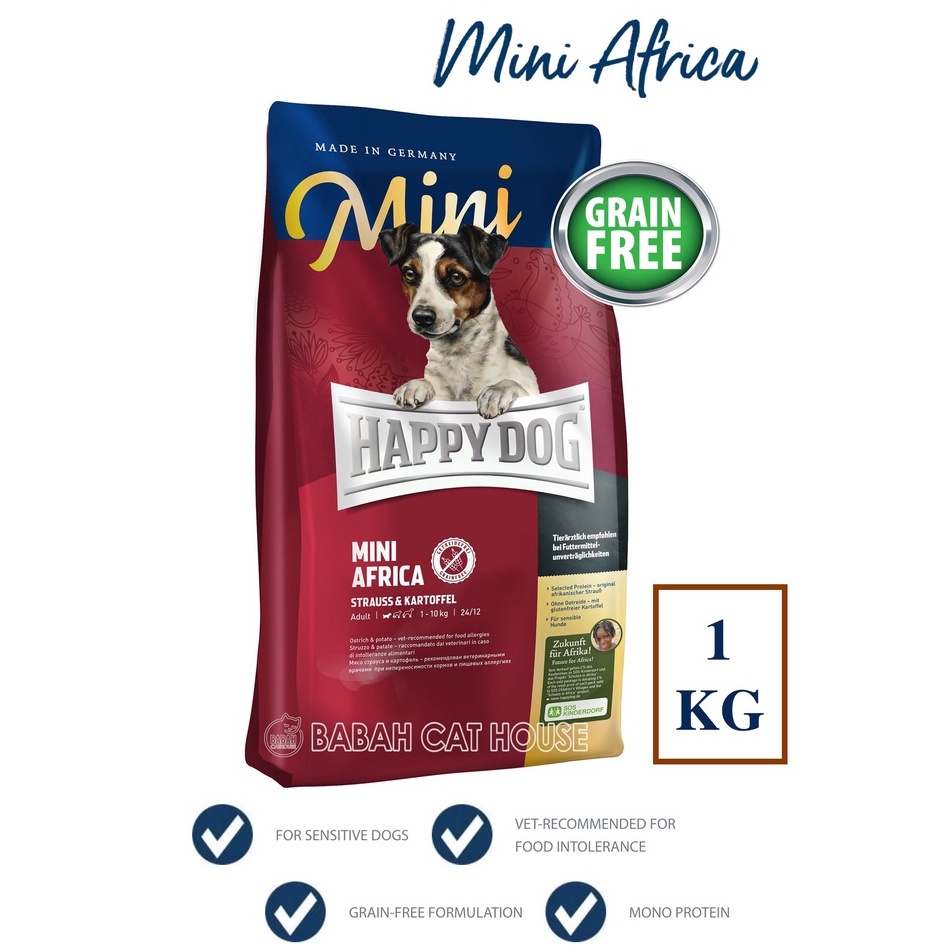 HAPPY DOG MINI AFRICA 1KG GRAIN FREE Dog Food HD Makanan Anjing Adult Dewasa Pom Kecil Super Small P