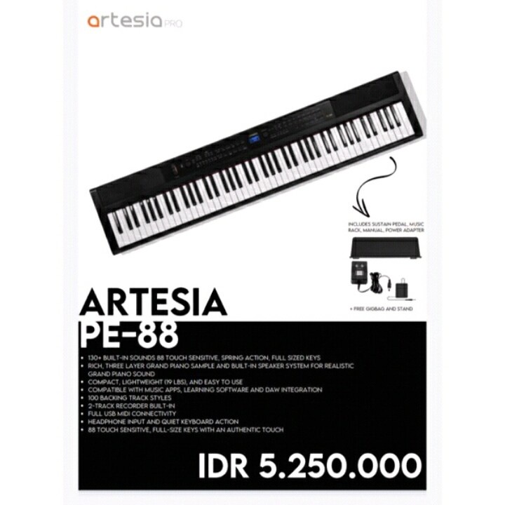 Digital Piano Keyboard + Style Artesia PE-88 PE 88 PE88
