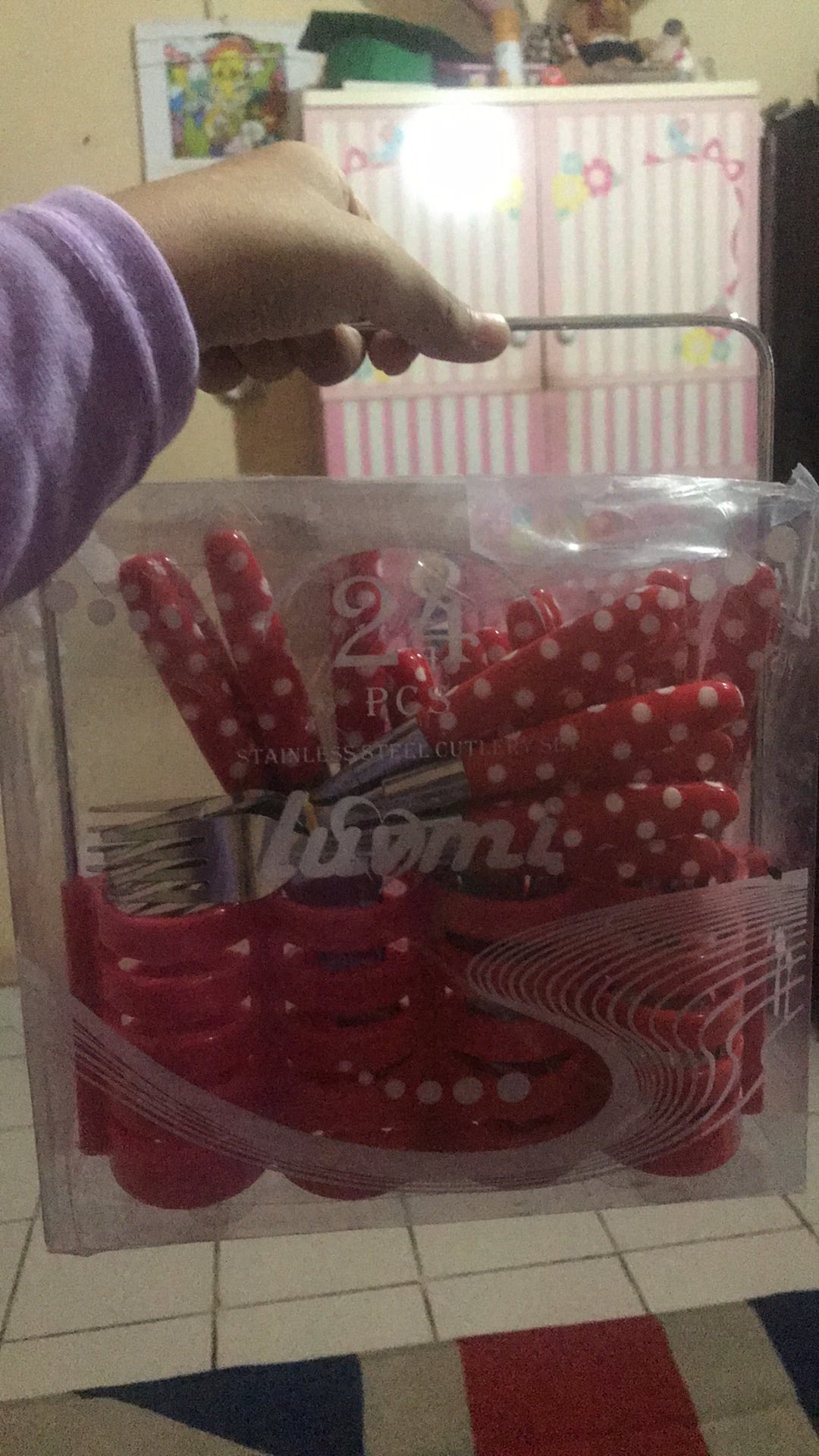 Sendok Garpu Pisau Polkadot Alat Makan Set Lengkap 24 Pcs