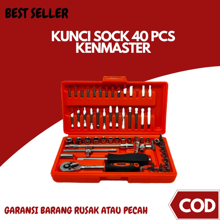 Engkol kunci sock set KENMASTER 38 pcs socket wrench kunci sok set shock