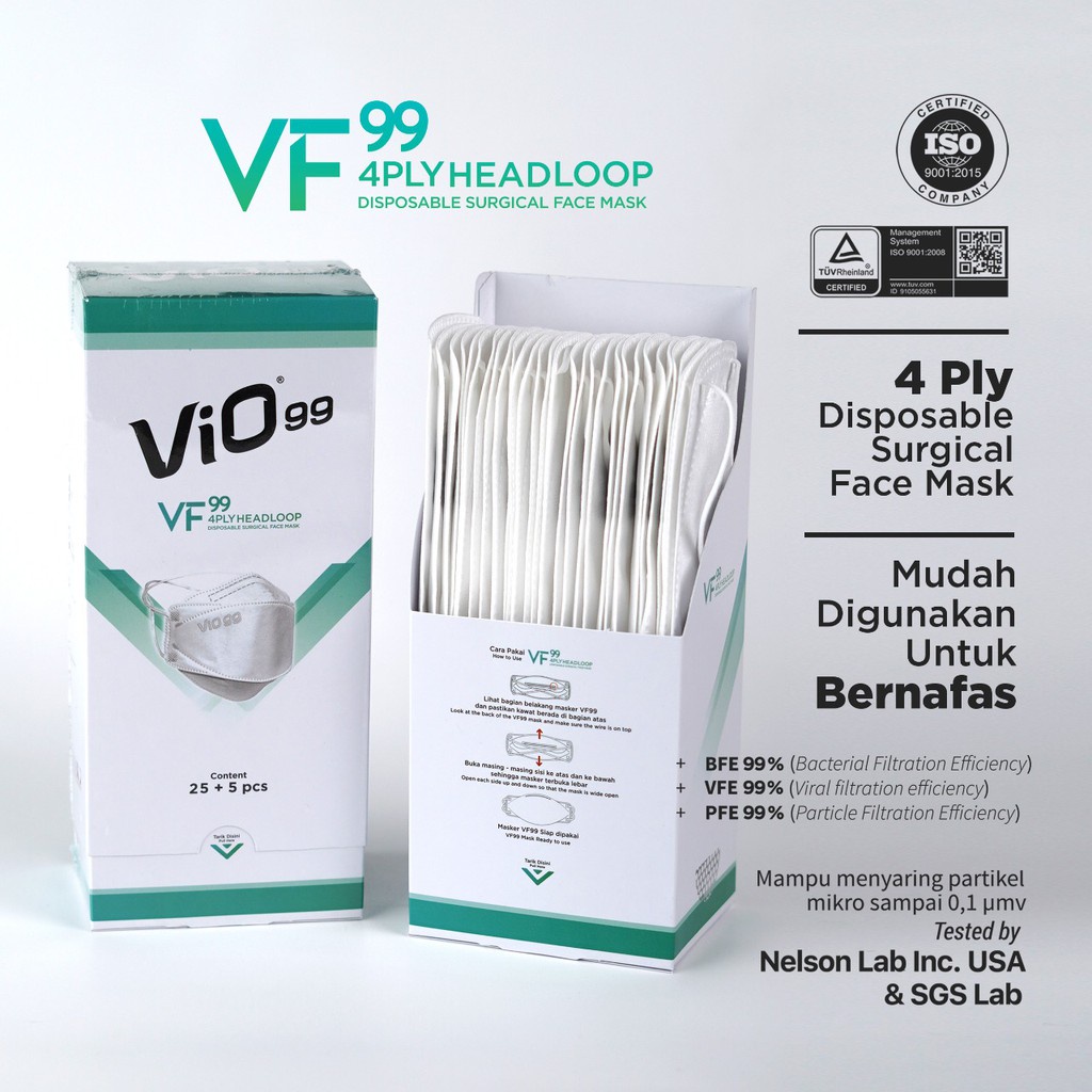 Vio Mask VF 99 Masker Medis Tipe Convex Hijab Headloop 4 Ply Masker HIJAB