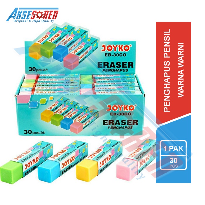 

Penghapus Pensil Besar Joyko [EB-30CO/30 pcs] / Stip 2B Eraser Pencil [1 Box]