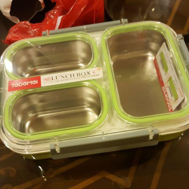 Kotak Makan Anak Lunchbox Tedemei 6540 Pink Green Blue Stainles Tempat Bekal Anti Tumpah 3 Sekat