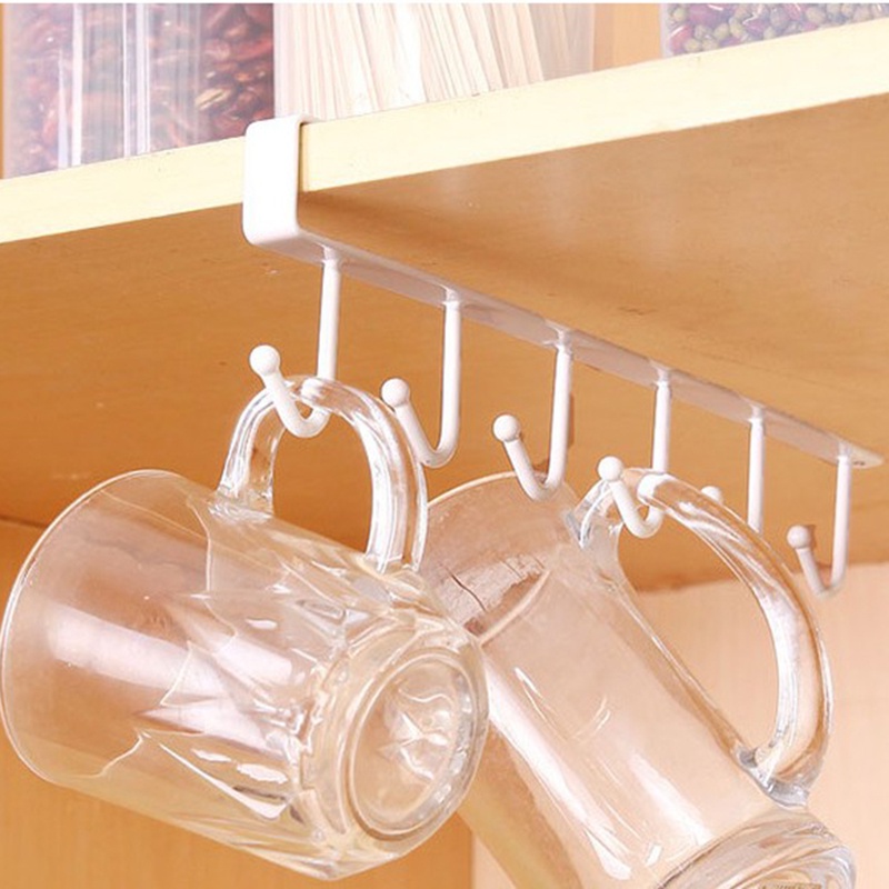 6 Hooks Cup Holder Hang Kitchen Cabinet Under Shelf Storage Rack Organiser Hook OW