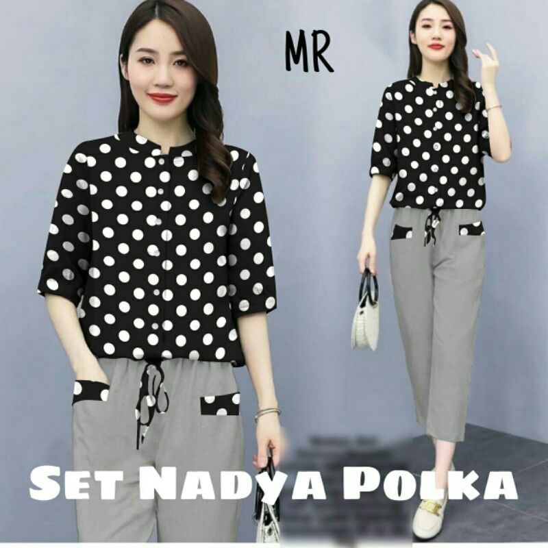 ST Set Stelan Atasan Celana Monalisa Nadya Polka