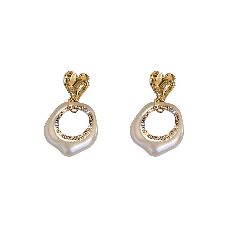 Anting Tusuk Gantung Desain Hatilingkaran Hollow Hias Mutiaraberlian Gaya Koreaelegan Untuk Wanita