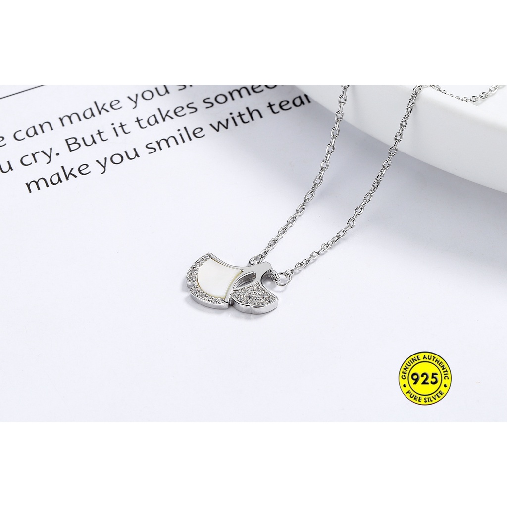 Kalung Rantai Klavikula S925 Silver Liontin Daun Ginkgo Tahan Air