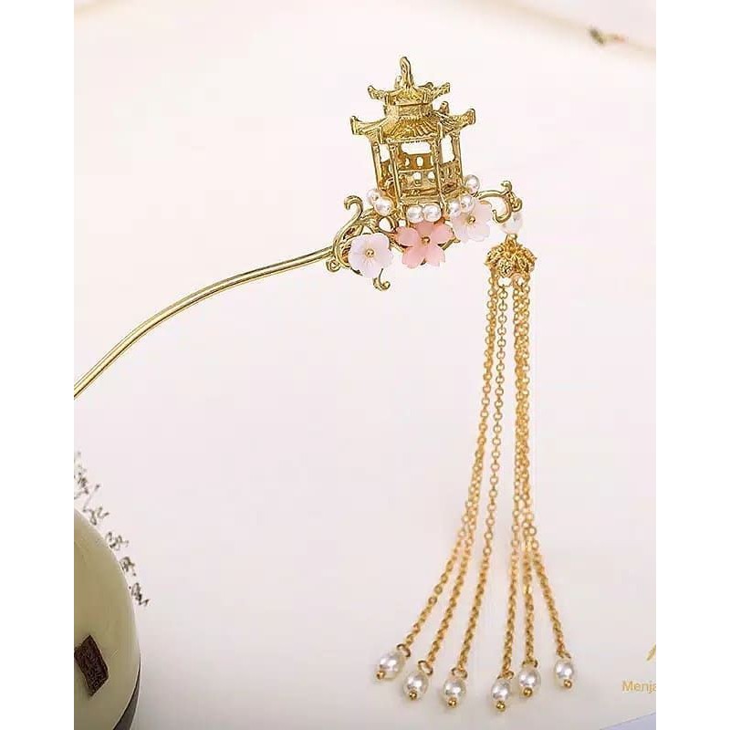 chinese hairpin flower temple with tassel