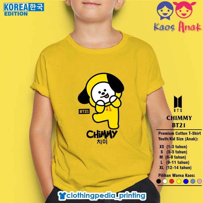 Kaos Baju Anak BT21 Chimmy Park Jimin BTS Army Yellow Hoodie Lucu Imut