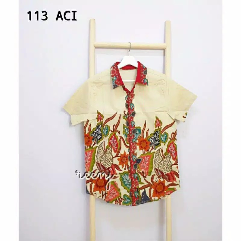 Kemeja 113 Aci# Kemeja Batik Pria Dewasa Edisi Imlek Warna Merah Bahan Katun Stretch