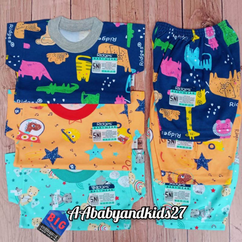 MOTIF RANDOM!!! 3Pasang Setelan Ridges Lengan Pendek Ukuran S M L XL SNI HIGHT QUALITY