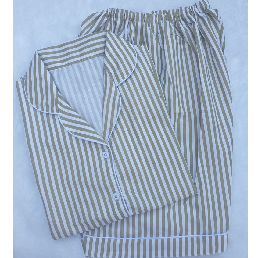BAJU TIDUR WANITA/PIYAMA WANITA KATUN MOTIF SALUR BABY LENGAN PENDEK HP