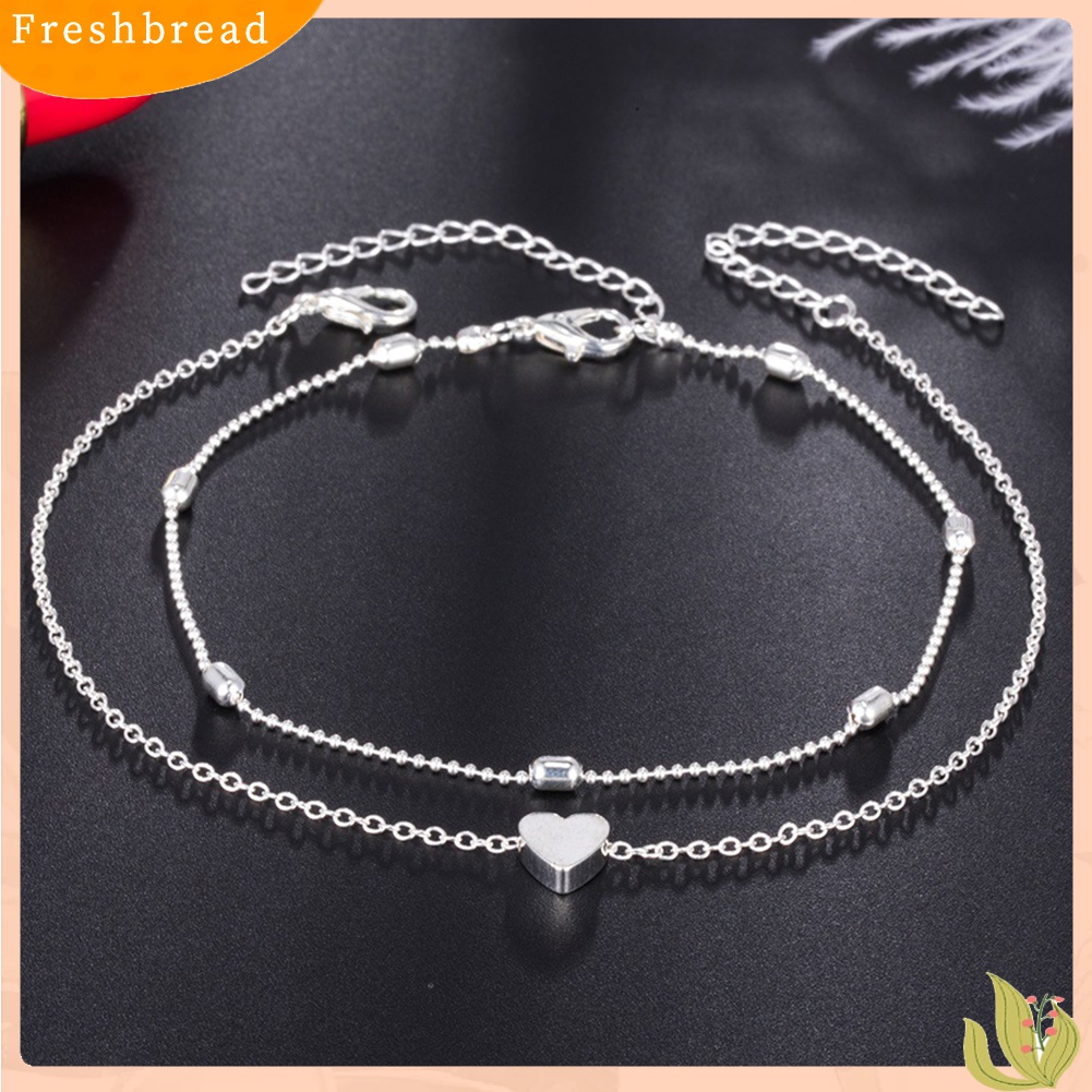 Terlaris Double Layer Love Heart Charm Anklet Women Sandal Barefoot Ankle Bracelet Gift