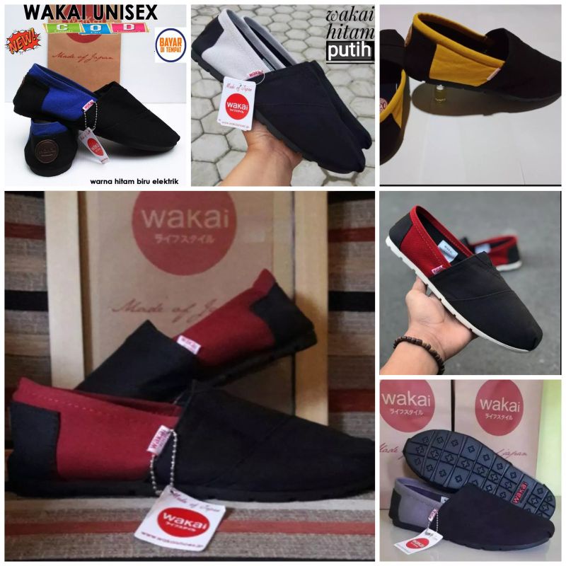 promo Sepatu slip on Wakai pria wanita kombinasi