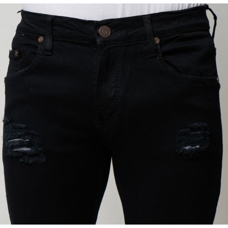 Deefline - Celana Jeans Pria Skinny Slimfit  Ripped Jeans HITAM